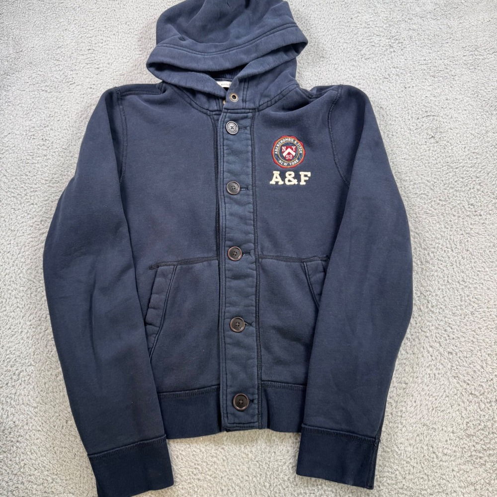Abercrombie & Fitch Mens XXL Navy Blue Button Front Muscle Fit Hoodie
